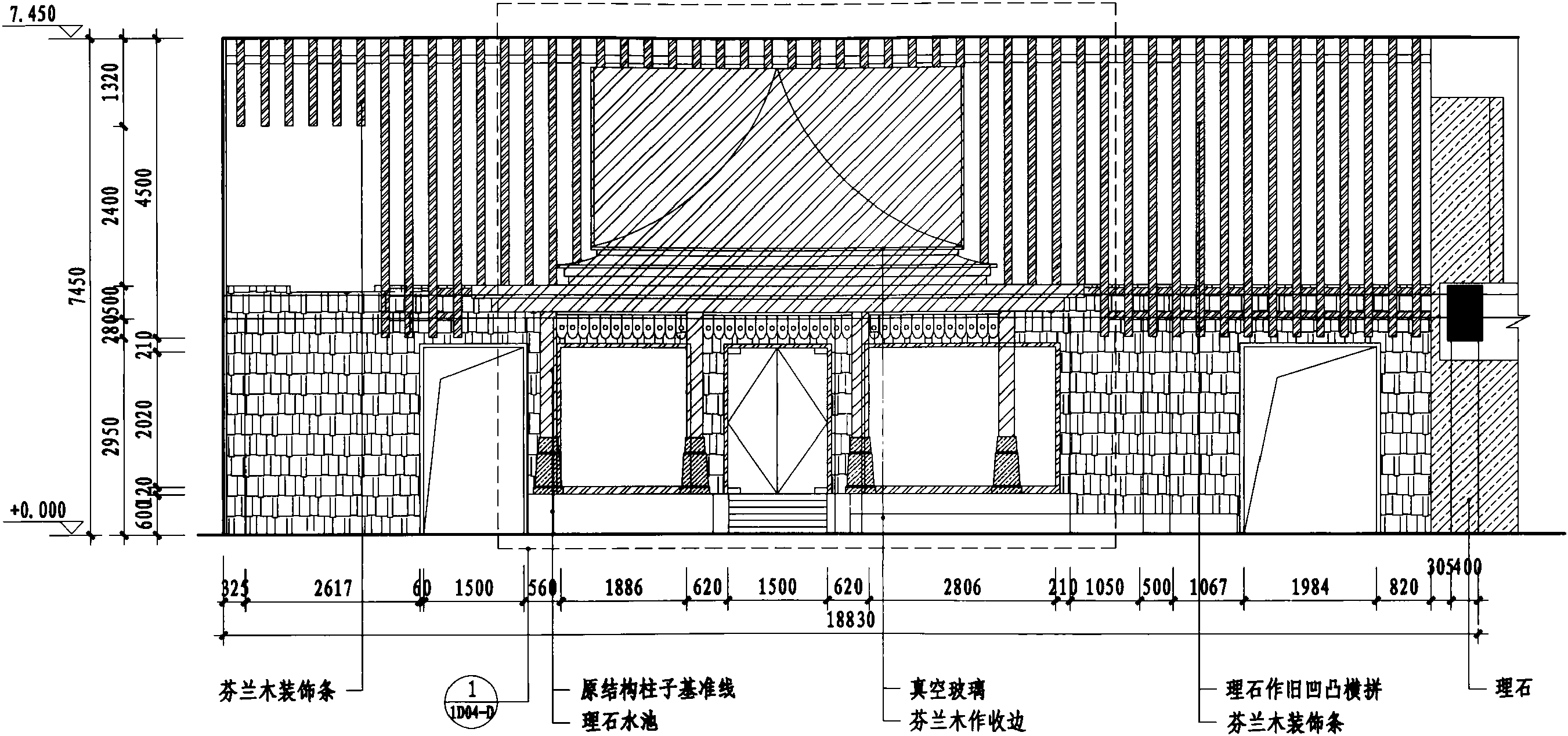 一層男士浴區(qū)A立面圖 1:100